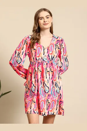 Mast & Harbour Printed Puff Sleeve Empire Mini Dress