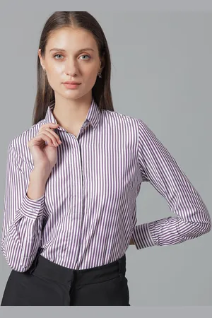 English Navy Women Opaque Striped Formal Shirt