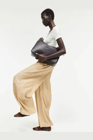 H&M Women Mid-Rise Loose Fit Wide Crinkled Trousers