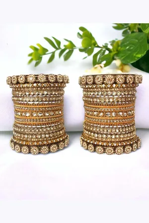 Leshya Set Of 46 Brass-Plated Kundan-Studded Bangle