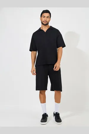 Styli Men Solid Heavy Cotton Jersey Oversized Polo Co-ords