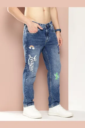 HARVARD Men Relaxed Fit Heavy Fade Printed Whiskers and Chevrons Stretchable Jeans