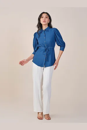 AND Shirt Style Waist Tie-Ups Solid Top