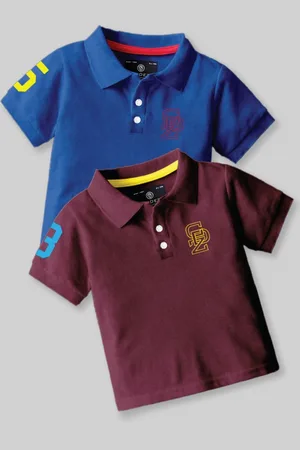 BAESD Boys Pack Of 2 Graphic Printed Polo Collar Cotton T-Shirt