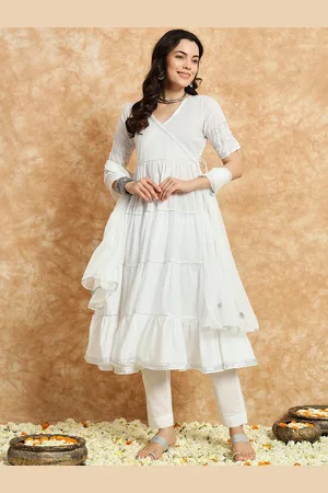 DIVINATION Gotta Patti Angrakha Pure Cotton Anarkali Kurta With Trousers & Dupatta