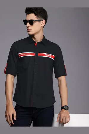 DUCATI Stripe with Brand Logo Print Pure Cotton Casual Shirt