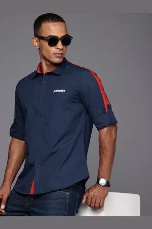DUCATI Pure Cotton Spread Collar Opaque Casual Shirt