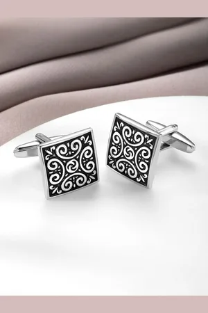 Peora Men Stainless Steel Silver-Plated Square Cufflinks
