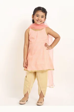 Campana Girls Printed Regular Pure Cotton A-Line Kurti With Dhoti Pants & Dupatta