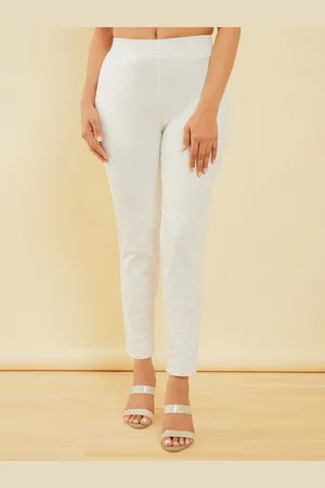 Soch Women Off White Floral Embroidered Regular Trousers