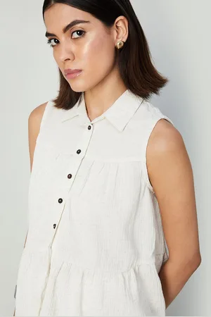 Lifestyle Women Striped Gathered Self Design Shirt Style Top