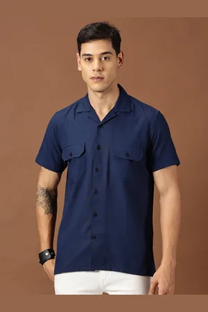 Invictus Men Cuban Collar Chest Pocket Original Slim Fit Opaque Casual Shirt