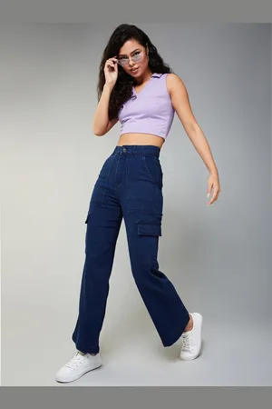 DOLCE CRUDO Women Clean Look Wide Leg High-Rise Cargo Jeans