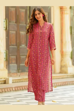 Ambraee Geometric Printed V-Neck Regular Straight Kurta With Trousers