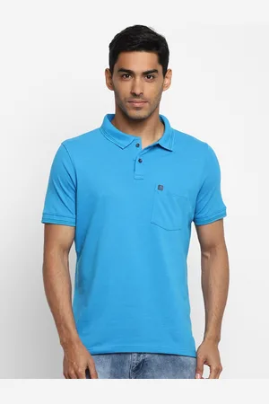 Turtle Men Blue Polo Collar Slim Fit Solid T-shirt