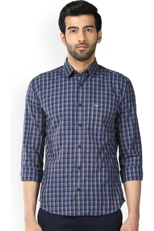 Park Avenue Men Blue & Grey Slim Fit Checked Casual Shirt