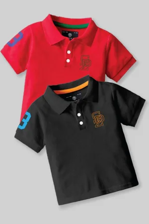 BAESD Boys Pack Of 2 Graphic Printed Polo Collar Cotton T-Shirt