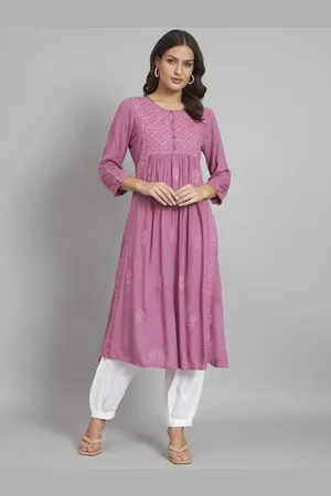 akheri Floral Embroidered Round Neck Pleated Anarkali Kurta