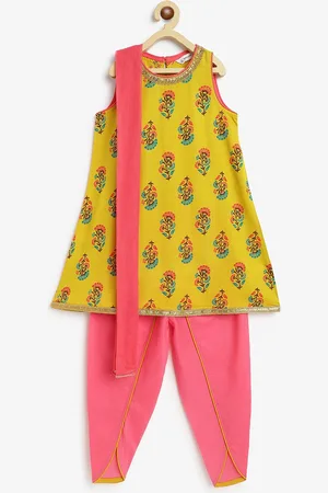 Campana Girls Floral Printed Regular A-Line Kurti With Pyjamas & Dupatta