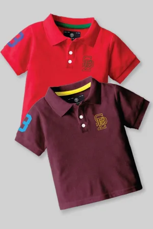 BAESD Boys Pack Of 2 Graphic Printed Polo Collar Cotton T-Shirt