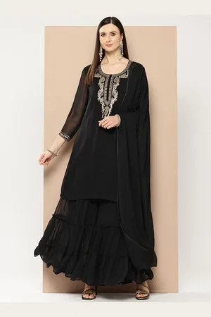 Purple State Ethnic Motifs Yoke Design Regular Thread Work Kurta with Sharara & Dupatta