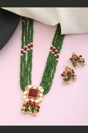 Silvermerc Designs Gold-Plated Kundan & Beaded Jewellery Set