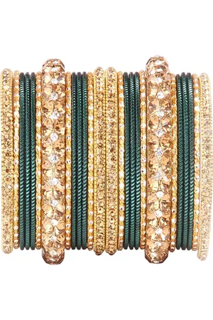 Leshya Set Of 26 Brass Plated Stones Studded Shining Bangles