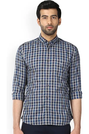 Park Avenue Men Blue & Grey Slim Fit Checked Casual Shirt