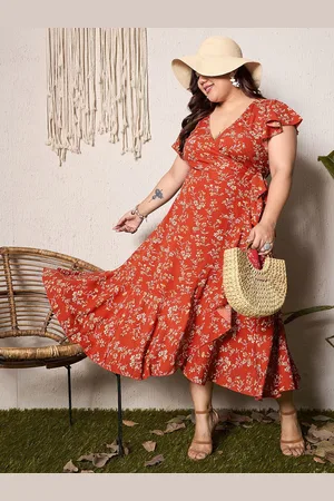 Berrylush Women Floral Print Flutter Sleeve Fit & Flare Midi Dress