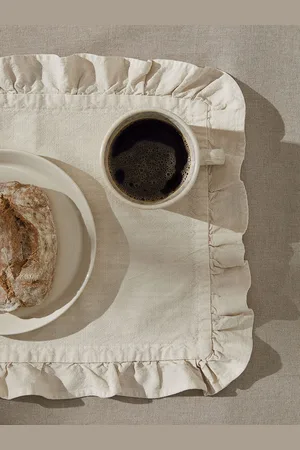 H&M Beige Pure Cotton 2-Pack Frill-Trimmed Place Mats