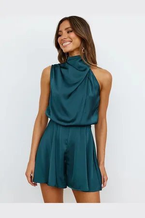 LULU & SKY Women Solid Round Neck Sleeveless Basic Jumpsuit