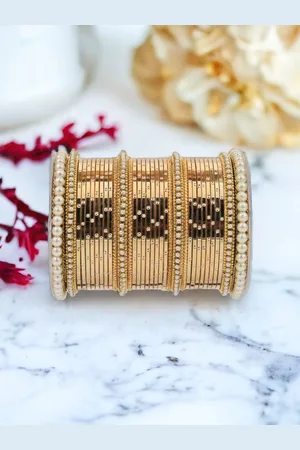 Leshya Set Of 68 Brass-Plated Kundan-Studded Bangle