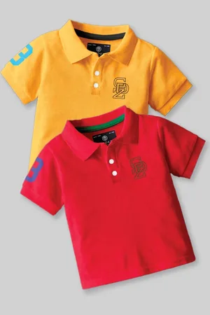 BAESD Boys Pack Of 2 Graphic Printed Polo Collar Cotton T-Shirt
