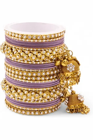 Leshya Set Of 26 Brass-Plated Stones-Studded Bangles