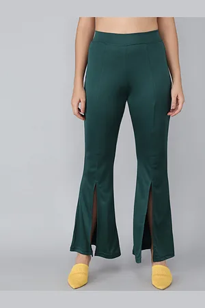KOTTY Women Green Solid Flared High-Rise Bootcut Trousers