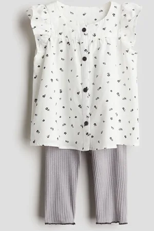 H&M Pack Of 2 Girls Printed Top & Ribbed Leggings Clothing Set