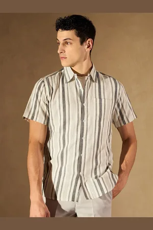 DENNISON Vertical Striped Printed Spread Collar Smart Cotton Formal Shirt