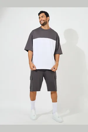 Styli Men Colorblocked Heavy Cotton Jersey With Cargo Shorts Co-ords