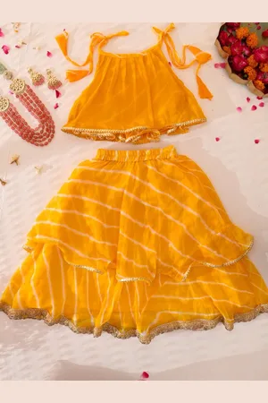 Rangpur Girls Leheriya Printed Gotta Patti Shoulder Straps Ready to Wear Lehenga & Choli