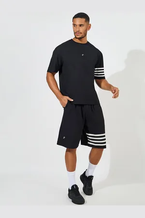 Styli Men Pique Knit Striped Oversized Tee & Shorts Co Ord Set