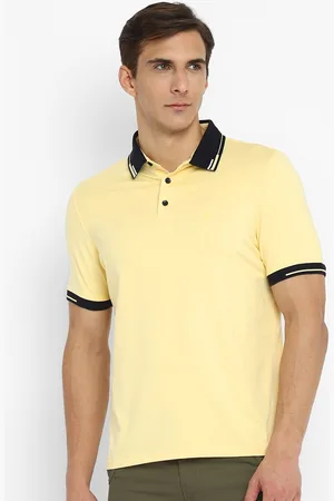 Turtle Men Yellow Polo Collar Slim Fit T-shirt