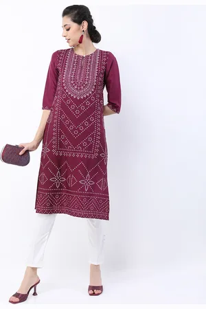 Ketch Women Magenta & White Bandhani Kurta