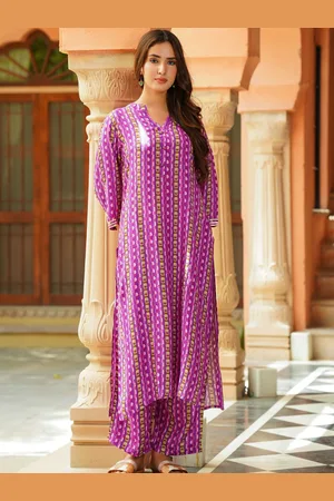 Ambraee Geometric Printed Mandarin Collar Regular Straight Kurta With Palazzos