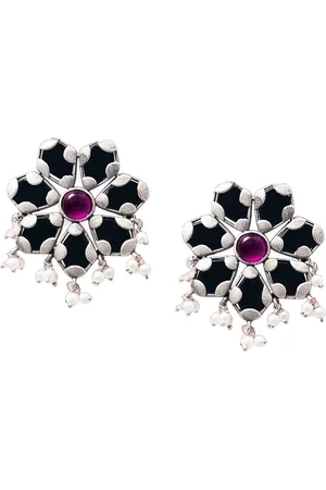 Binnis Wardrobe Silver-Plated German Silver Floral Stud Earrings