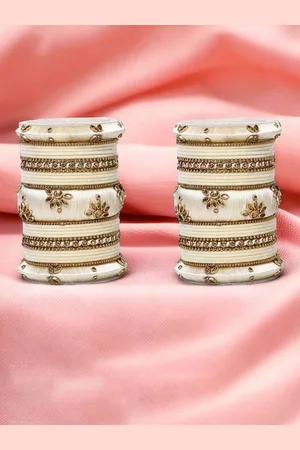 Leshya Set Of 58 Brass-Plated Velvet Kundan Stone-Studded Bangles