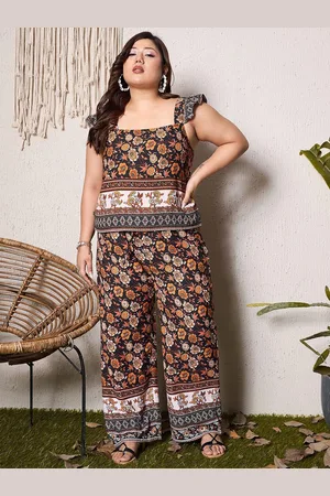 Berrylush Plus Size Black & Red Printed Top With Trousers