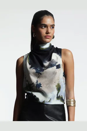 H&M Women Abstract Printed Cowl Neck Tank Top