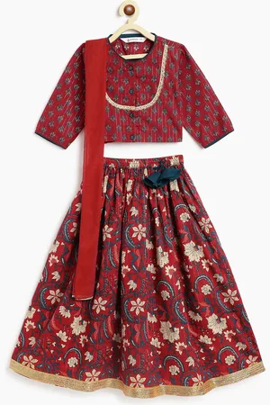 Campana Girls Floral Printed Cotton Ready to Wear Lehenga & Blouse With Dupatta