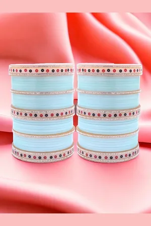 Leshya Set Of 70 Brass-Plated Punjabi Bridal Chura Kundan-Studded Bangles