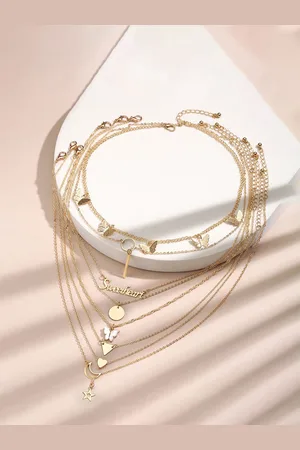 Jewels Galaxy Pack of 8 Gold-Plated Brass Layered Necklace